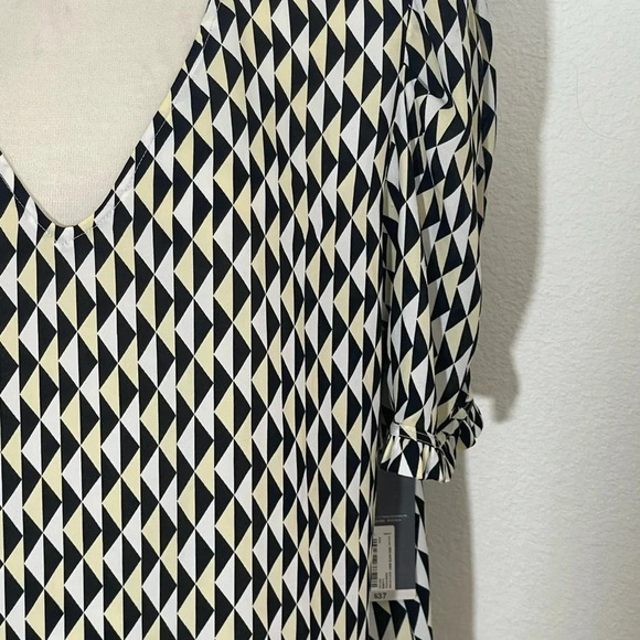 Worthington women’s size xl short sleeve geometric black white print career top - Picture 3 of 9